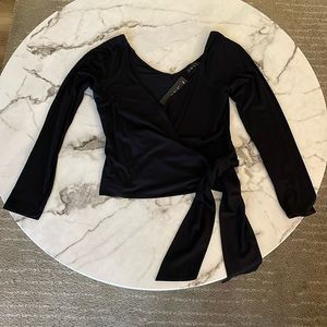 Black Long Sleeve Wrap/Bow Top